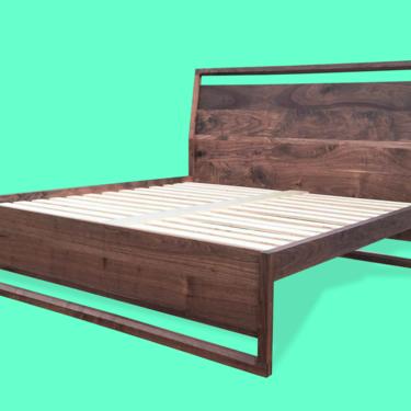 Walnut Platform Bed, Solid walnut, Solid wood platform bed, Contemporary bedroom furniture 