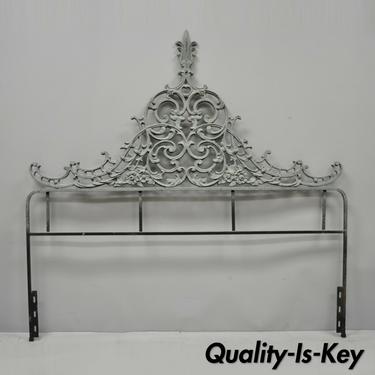 Vintage Cast Metal French Rococo Louis XV Style Gray Full Size Bed Headboard