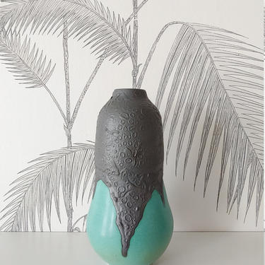 Handmade Vase, Aqua &amp; Black, New England Pottery, Contemporary 