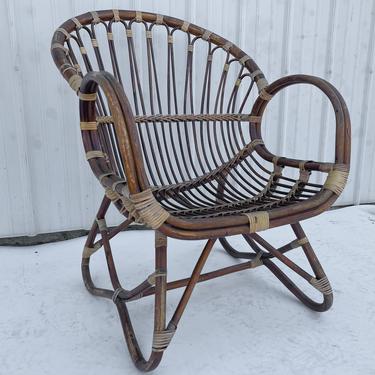 Vintage Modern Boho Rattan Accent Chair 
