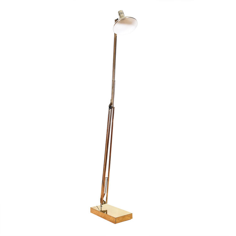 Mid-Century Modern Adjustable Head + Arm Brass Floor Lamp