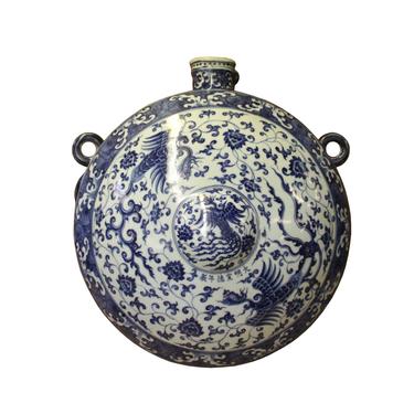 Chinese Blue White Porcelain Phoenix Round Bottle Shape Display ws1124E 