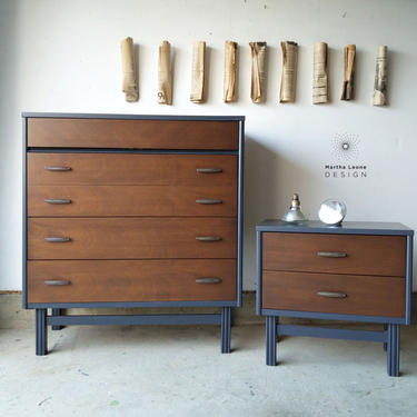 SAMPLE: 4 Drawer Mid Century Tallboy and Nightstand 