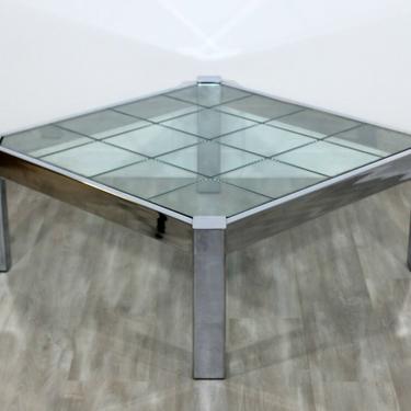 Mid Century Modern Square Chrome Glass Coffee Table Pace Brueton Baughman Era 