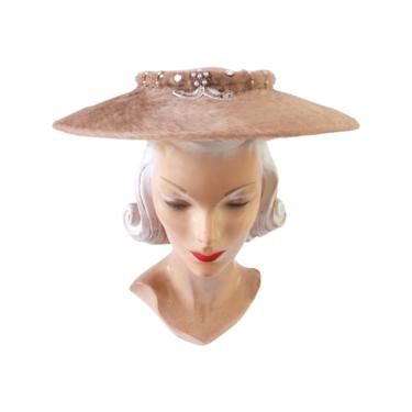 1960s Light Brown Platter Hat - Vintage Mohair Platter Hat - Vintage New Look Hat - Vintage Cartwheel Hat - Vintage Platter Sun Hat 