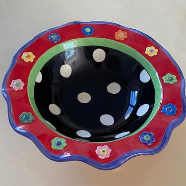 Ceramic Flowers & Dots Ruffled Bowl