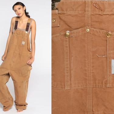 Carhartt Overalls Men's 48 Workwear Coveralls Baggy Pants QUILTED Cargo Dungarees Brown Bib Long Work Wear Vintage Extra Large xl 
