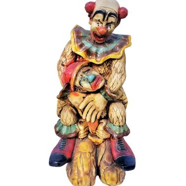VINTAGE Chalkware Statue, Progressive Art Clown Statue, MCM Home Decor 