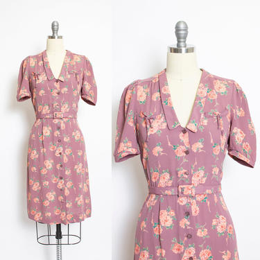 Vintage 1970s Dress Floral Rayon Rose 40s does 70s XS Extra Small 