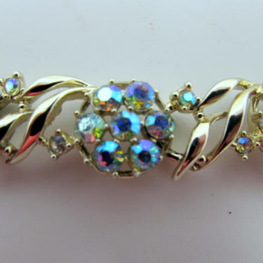 Vintage Rhinestone Necklace Gold with Aurora Borealis Rhinestones Adjustable Bridal Necklace Bride 