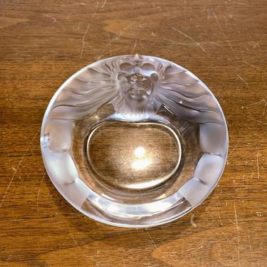 Vintage Lalique Crystal Tete De Lion Ashtray Lions Head Signed Made in France 