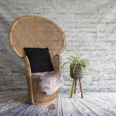 SHIPPING NOT FREE! Vintage Peacock Chair, Wicker high back fan chair 