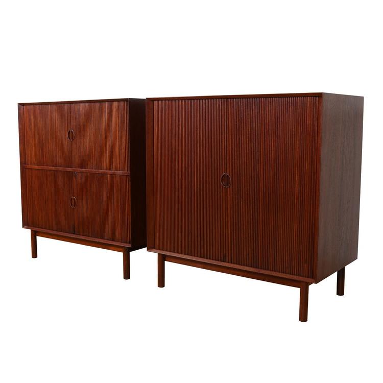 Rare Pair of Solid Teak Tambour Cabinets by Peter Hvidt for Sborg Mbler