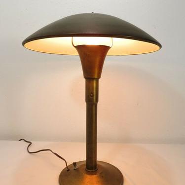 VTG Art Deco INDUSTRIAL BRASS TABLE DESK LAMP Light STEAMPUNK Mid Century UFO