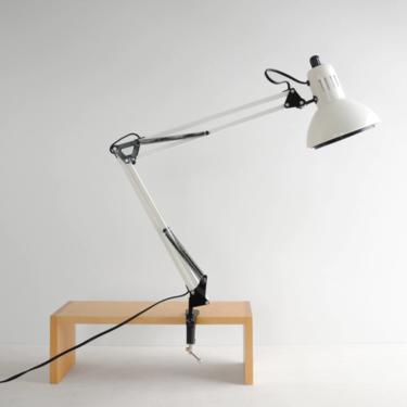 Vintage White Metal Desk Lamp, Adjustable Clamp Lamp, Drafting Table Office Lamp 