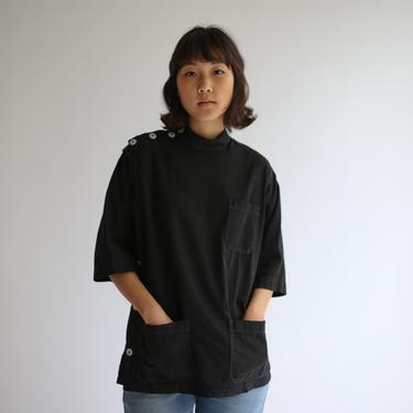 Sample Sale | Vintage Overdye Black Side Button Painter Shirt | Short Sleeve Studio Shirt | Artist Smock | Tunic Shirt 