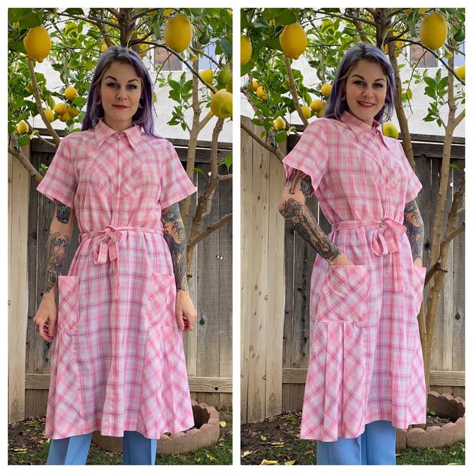 Vintage 1960’s Pink Plaid House Dress 