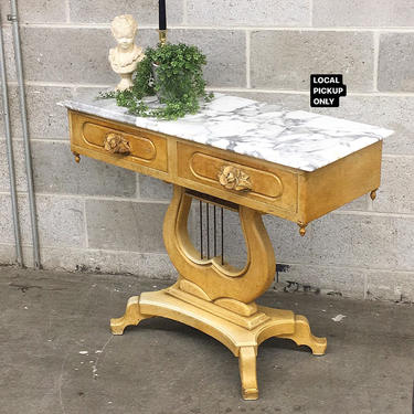 LOCAL PICKUP ONLY ———— Vintage Marble Lyre Table 