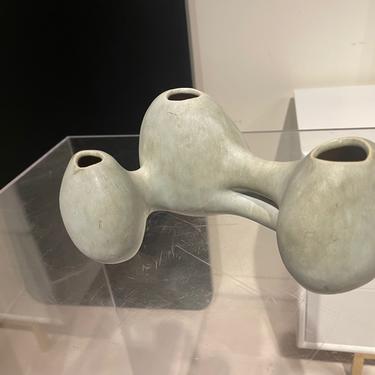 Handmade Ceramic Triple Vase with Abstract Organic Shapes 