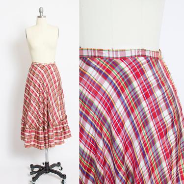 Vintage 1940s Full Skirt - Plaid Taffeta Ruffle Prairie Skirt 40s - Small 