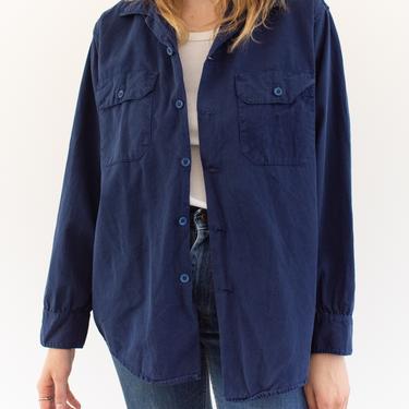 Vintage Overdye True Blue Long Sleeve Shirt | Flap Pocket Simple Cotton Work Blouse | S M | 