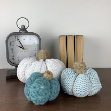 Handmade sweater pumpkins, set of 3, mint & white 