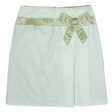 Tara Jarmon - Light Mint Cotton Pleated A-Line Skirt w/ Satin Bow Sz 2