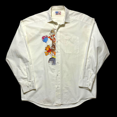 Vintage 1993 Winnie the Pooh Embroidered Button-Up Shirt ~ fits L to XL ~ 90s All Over Print / AOP ~ Made in USA ~ 1990s / 90s 