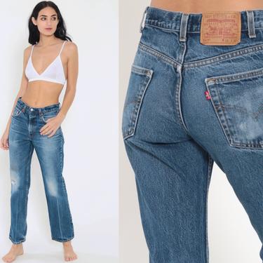 Distressed Levis Jeans 28 -- High Waist Jeans 80s Jeans Blue Jeans Levi DISTRESSED Creased Straight Leg Denim Pants 517 Vintage Mom Small 