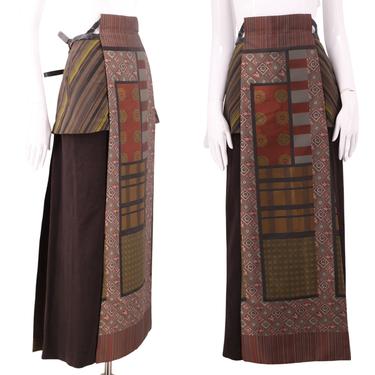 90s KENZO traditional Obi skirt 8 / vintage 1990s kimono textile high waist tie maxi skirt 38 