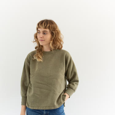 Vintage French Faded Olive Green Crew Sweatshirt | Cozy Fleece | 70s Made in France | FS012 | S M | 