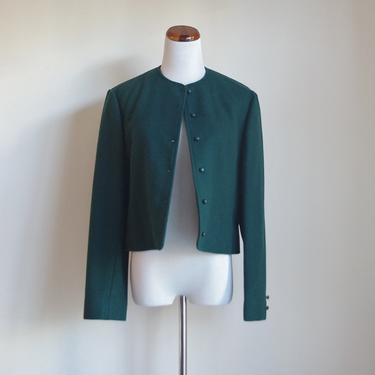 Vintage Pendleton Jacket, Forest Green Jacket, Wool Jacket, Short Boxy Jacket, Preppy Collarless Jacket, Medium Large 