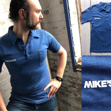 1970s Vintage Mike’s Gym Logo Blue Polo - Short Sleeve, Adult Large by HighEnergyVintage