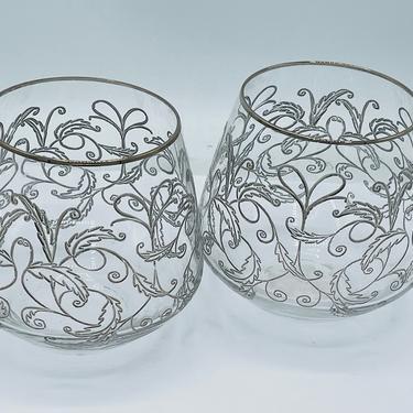 Vintage Pair of Platinum Decorated Whiskey Cocktail Glasses- Made in Slovakia Glass Tumbler 