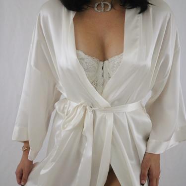 Vintage Cream Pure Silk Floor Length Robe - Victoria’s Secret Robe - Charmeuse Silk Robe - Small 