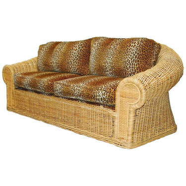 Michael Taylor Inspired Wicker Sofa with Scalamandre Style Leopard Upholstery by ErinLaneEstate