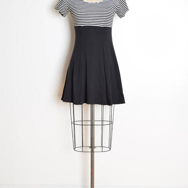 vintage 90s dress black white striped empire babydoll mod mini dress XS S clothing grunge 