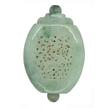 White Green Oval Jade Necklace Pendant With Dragon Chasing Money Lucky Ball n420E 