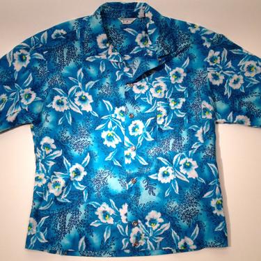 1950's 60's Hawaiian Shirt / All Cotton / Cropped Shirt-Jac /  Men's Size Medium 