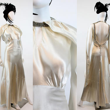 1930s HOOD scarf RHINESTONE dress gown xs  | new fall 