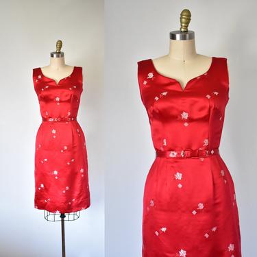 Fou Wah HK 1950s dress, red silk dress, 50s chinese dress 
