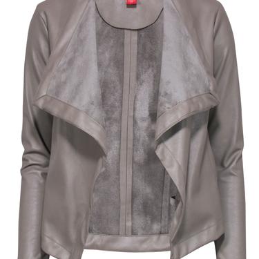 Saks Fifth Avenue - Taupe Smooth Leather Draped Crop Jacket Sz XS