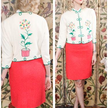 1960s Cardigan // Floral Embroidered Cashmere Sweater by Par Avion // vintage 60s cardigan 