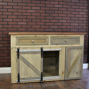 Cat Litter Box Storage w/ Drawers &amp; Cabinet - Sliding barn doors / Cat Home / Kitty House / Litter / Rustic Pet / Pet furniture 