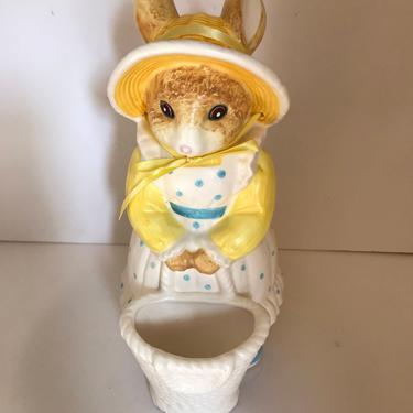 Vintage 12" Dept 56 Large  Bunny Rabbit Figurine holding a Easter Basket- Yellow- Easter Decoration 