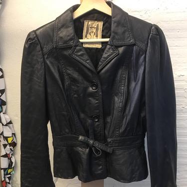 Black Leather Jacket 1970s Gassy Jack Fitted Women's Cute Leather Coat 