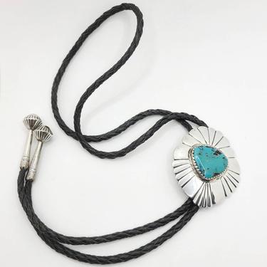 Turquoise Bolo Tie- Sterling Silver Native American - Southwest Style - Southwestern Style - Bennett Pat. Pend. 