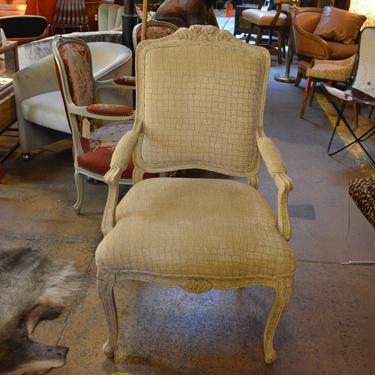 Antique Victorian Hand Carved Stucco Finish Aged Wood Arm Chair 