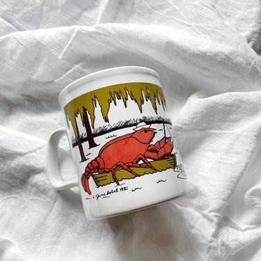 Vintage Kiln Craft Crawfish Fishing Coffee Mug | Vintage Coffee Cup | Louisiana | June Sobel 1981 