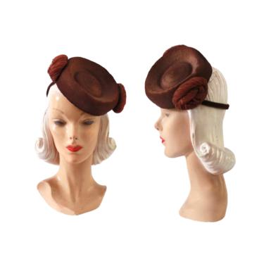 1940s Brown Tilt Hat - 1940s Tilt Hat - Princess Leia Tilt Hat - Vintage Brown Tilt Hat - 1940s Straw Tilt Hat - 1940s Brown Hat - 40s Hat 